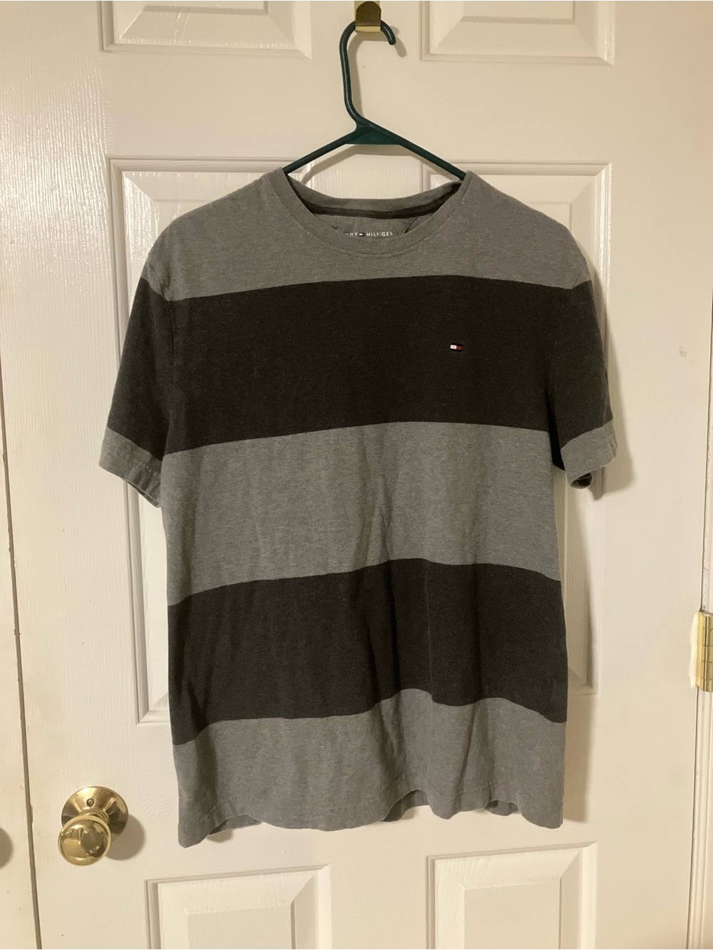 Tommy Hilfiger Men’s Short-Sleeve Striped Crew Tee - Gray & Black
